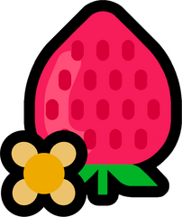 A simple drawing of a mock strawberry with a yellow flower next to it