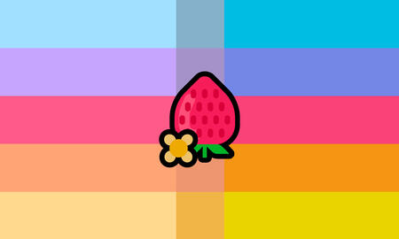 A simple drawing of a mock strawberry with a yellow flower next to it